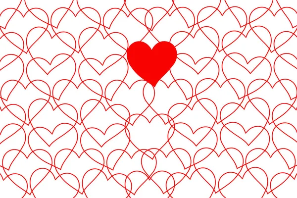 Many Outlines Red Hearts One Heart Filled Isolated White Background Jogdíjmentes Stock Képek