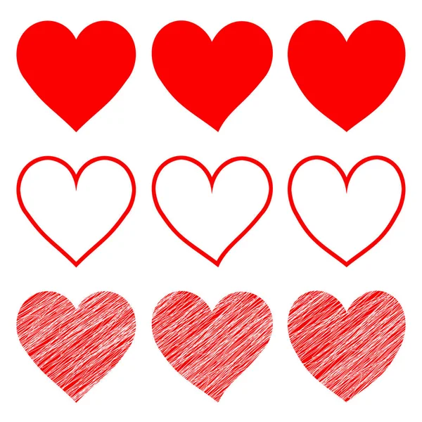 Дев Ять Червоних Значків Серця Символ Любові Ізольовані Білому Тлі Стокове Зображення