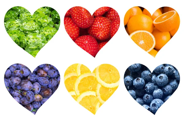Obst Und Gemüse Herzform Isoliert Auf Weißem Hintergrund — Stockfoto