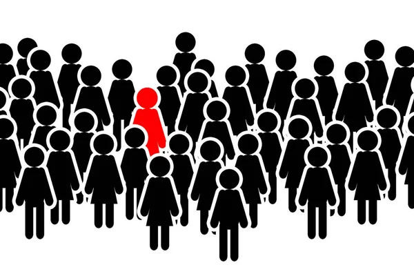 男性と女性の群衆 白い背景に隔離された黒いアイコン そのうちの1つは赤い色で際立っています — ストック写真