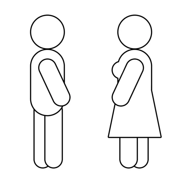 男性と女性のアイコン サイドビュー 白い背景に隔離された黒い輪郭 — ストック写真