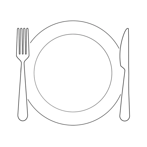 Tányér Evőeszközökkel Menü Snack Vagy Étterem Szimbóluma Fehér Alapon Elszigetelt — Stock Fotó
