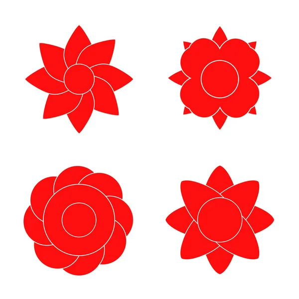 Quatro Flores Abstratas Ícones Flores Vermelhas Isolados Fundo Branco — Fotografia de Stock