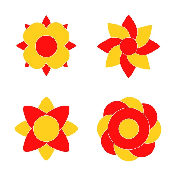 Four Abstract Blossoms Red Orange Flower Icons Isolated White Background Royalty Free Stock Images