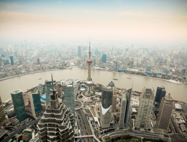 panoramik manzaralı shanghai alacakaranlıkta