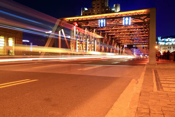 Light trails on the garden bridge in shanghai — Stock Photo, Image