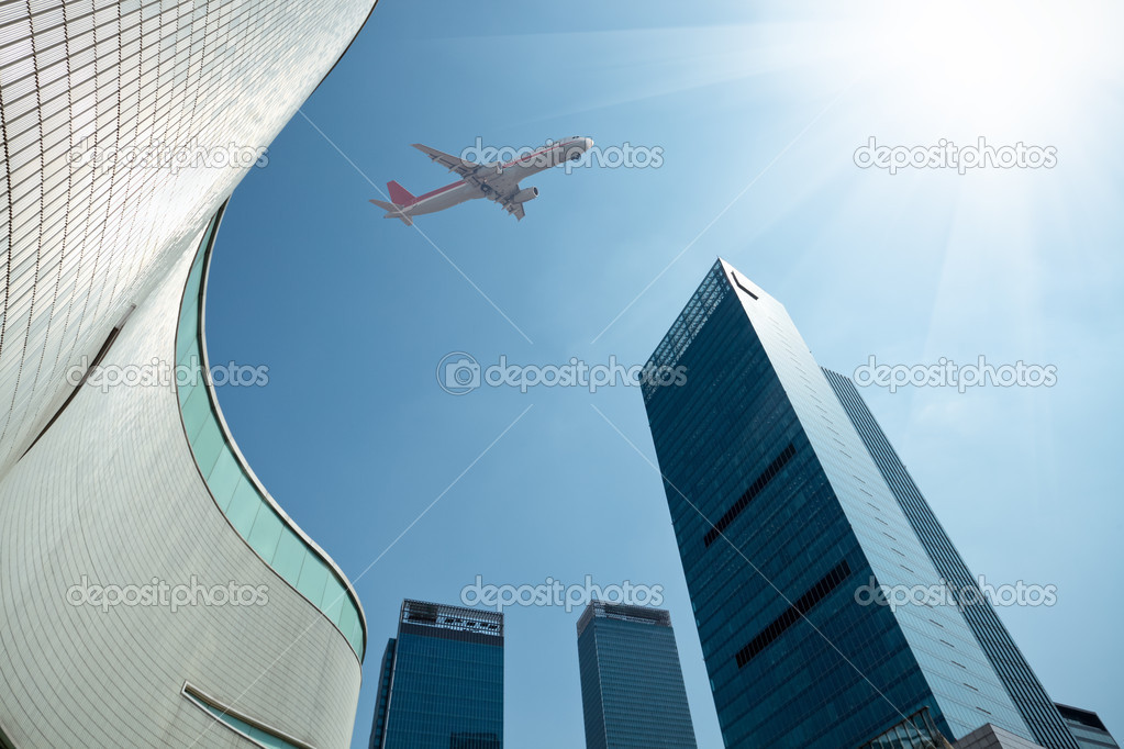 Airplane in business center