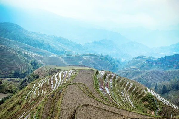 Chinese terraces and village — Stock Photo, Image