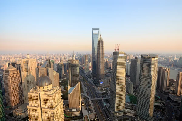 Aerial view of shanghai at dusk from the oriental pearl tower — Stock Photo, Image