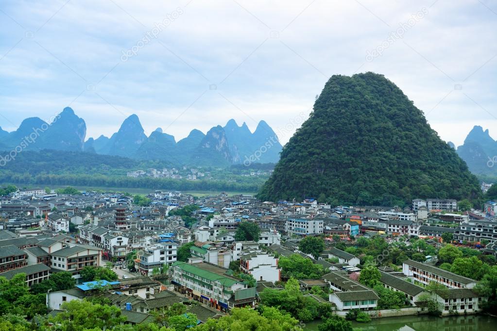 Overlooking the yangshuo county town