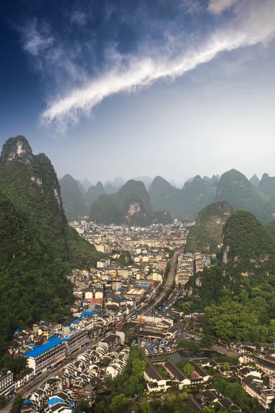 Aerial view of the yangshuo county — Stock Photo, Image