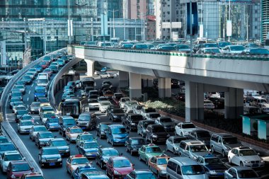 Automobile congestion in the morning rush hour clipart