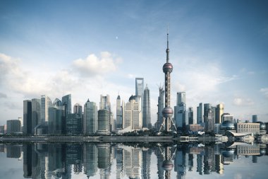 Shanghai skyline with reflection clipart