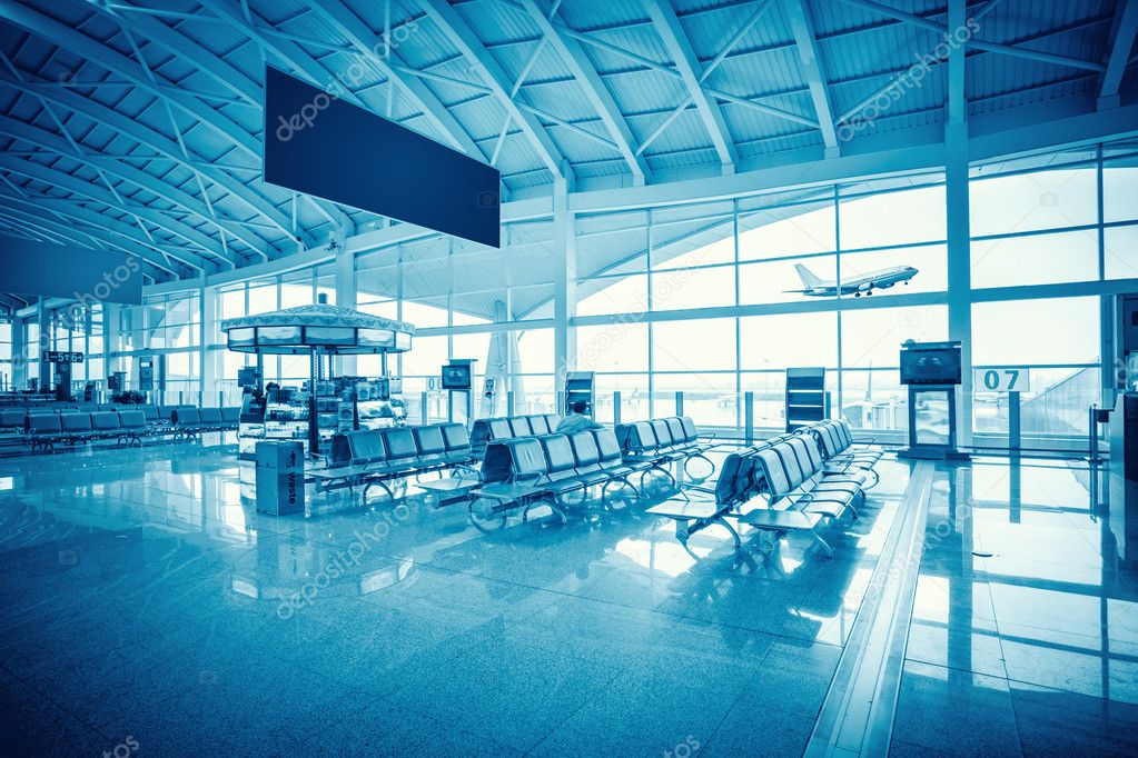 Modern airport terminal waiting room