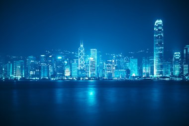 victoria harbour skyline at night clipart