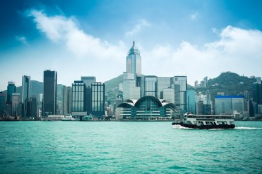 hongkong skyline with ferryboat