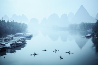 yangshuo scenery in fog clipart