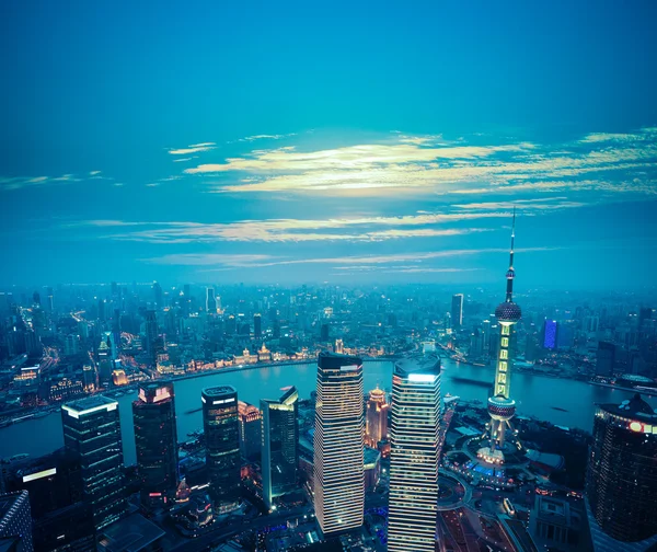 Vista aérea del shanghai al atardecer — Foto de Stock