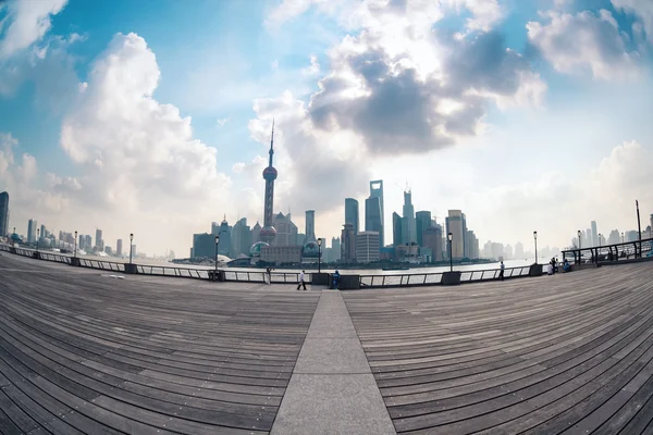 Rybie oko perspektywa z Szanghaju panoramę — Zdjęcie stockowe