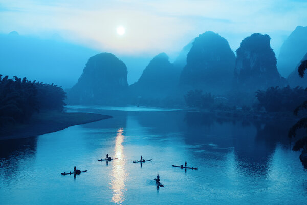 yangshuo scenery in sunrise
