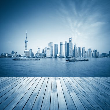 manzarası ve ahşap yerde shanghai