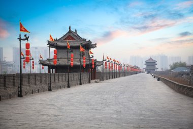 xian ancient city wall at dusk