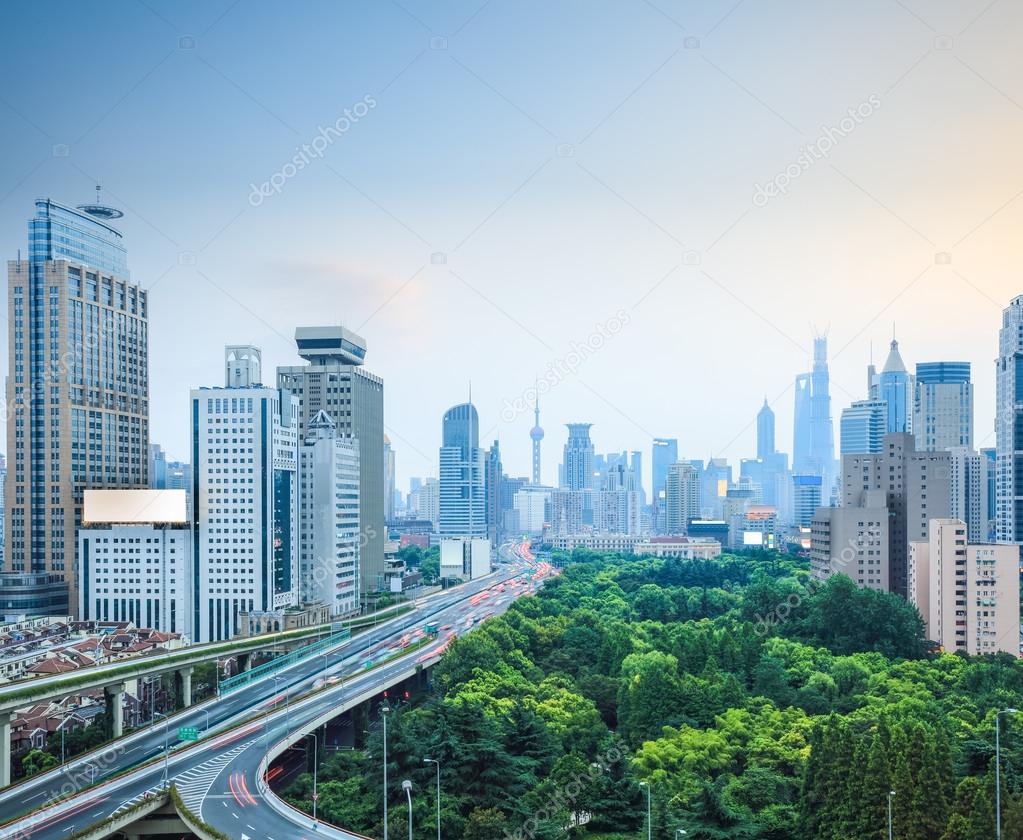 shanghai skyline and elevated road