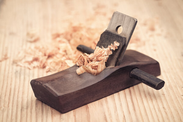 wood planer and shavings closeup