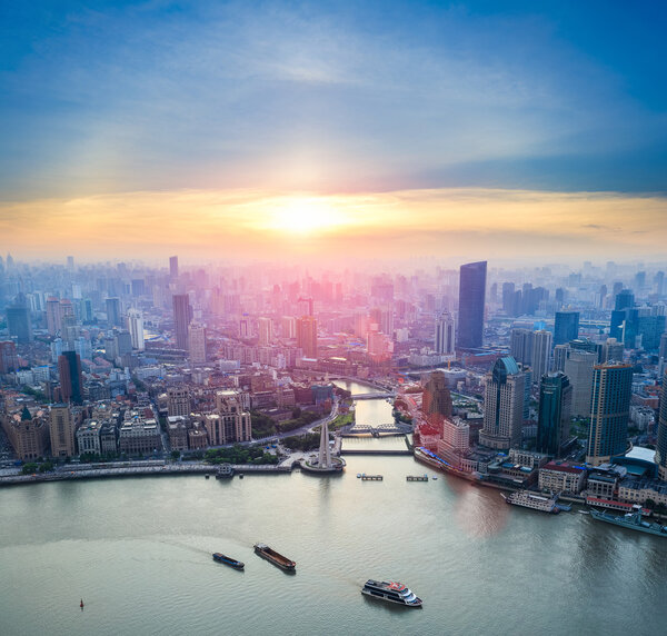 beautiful shanghai in sunset