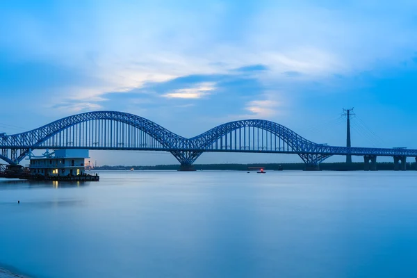 Nanjing railway yangtze river bridge at dusk — Stock Photo, Image