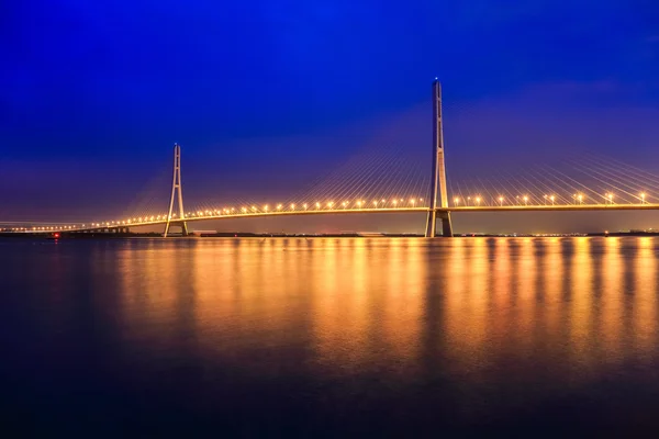 Bellissimo cavo nanjing rimasto ponte di notte — Foto Stock