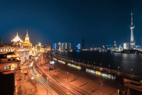 Shanghai Bund nacht uitzicht — Stockfoto