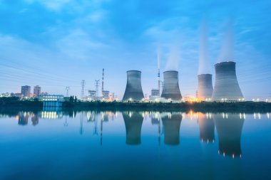thermal power plant in nightfall clipart