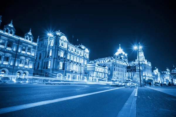 Light trails on the bund in shanghai — Stock Photo, Image