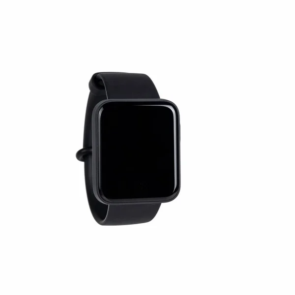 Czarny Smart Sport Zegarek Odizolowany Białym Klipu Ścieżki — Zdjęcie stockowe