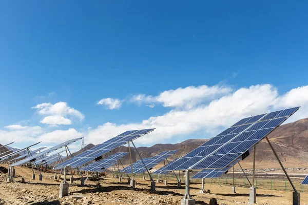 solar power plant on plateau against a blue sky, Tibet, China.