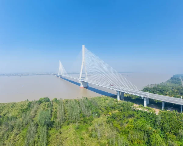 Wangdong Yangtze River Bridge Ponte Cavo Canale Attraversamento Del Fiume — Foto Stock