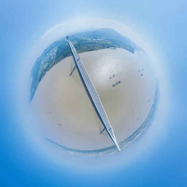 Spherical Panorama Cable Stayed Bridge Yangtze River Wangjiang County Anqing — Stock Photo, Image