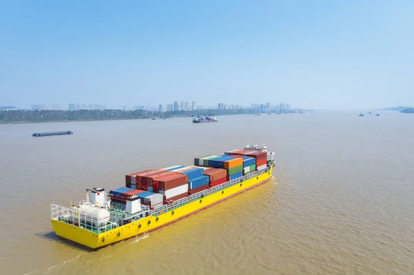 Navigazione Interna Una Nave Container Naviga Sul Fiume Yangtze Cina — Foto Stock