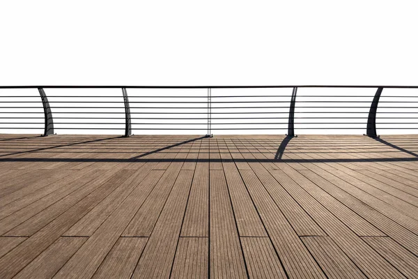 Waterfront Viewing Platform Wooden Floor Outdoor Railings Isolated White Clipping — Stock Photo, Image