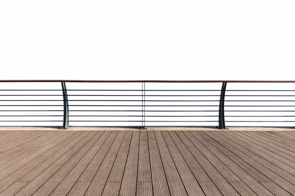 Houten Vloer Buitenbalustrades Geïsoleerd Wit Met Knippad Kijkplatform Aan Het — Stockfoto