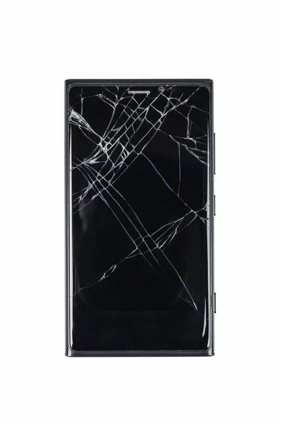Mobile Smartphone Broken Screen Isolated White Clipping Path — Stock Photo, Image