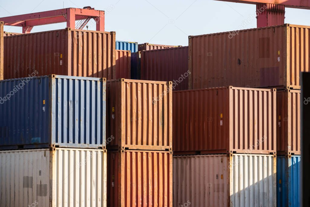 close-up of the containers in goods yard, modern logistics background