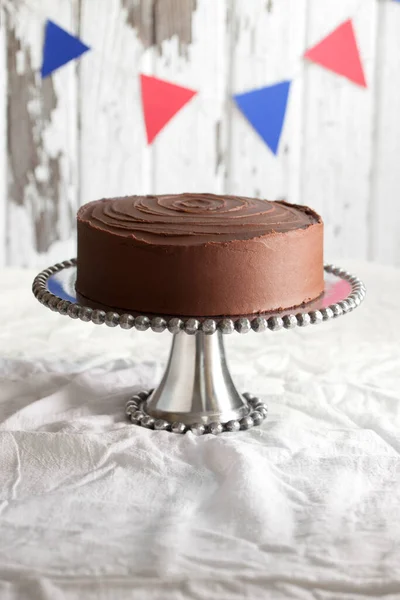 Patriotic Red White Blue Triple Layer Chocolate Cake — 图库照片