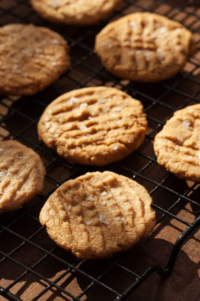 Biscuits Beurre Arachide Salés Sur Des Racks Refroidissement Noirs — Photo