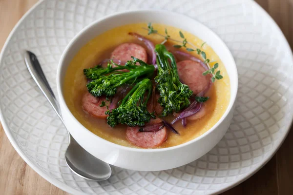 Sausage Broccolini Polenta Bowl — Stock Photo, Image