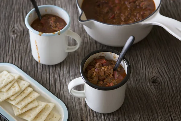 Campfire Old Fashioned Beef Bean Chili — Stock Photo, Image