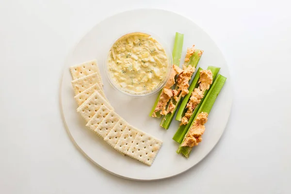 Egg Salad Celery Pimento Cheese Saltines Lunch — Stockfoto