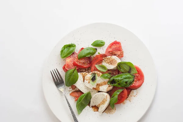 Caprese Salat Frisches Tomatenbasilikum Und Mozzarella — Stockfoto