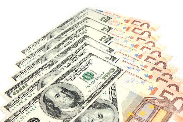 Dollars en euro — Stockfoto